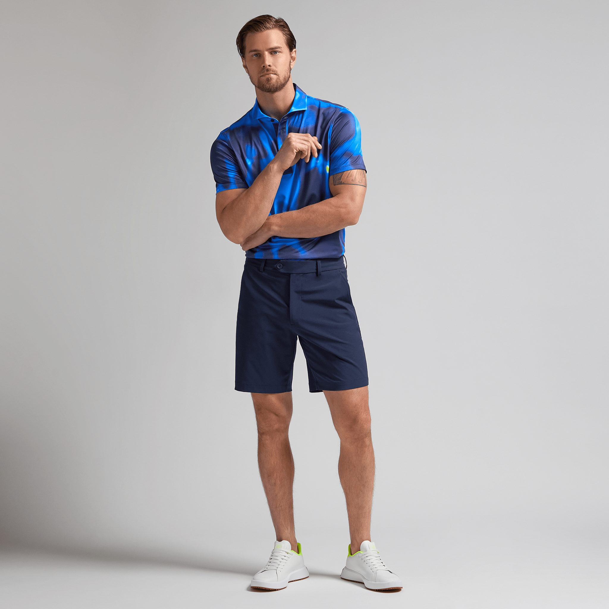 G/FORE Bokeh Blur Tech Jersey Mens Golf Polo Shirt Blue Multi